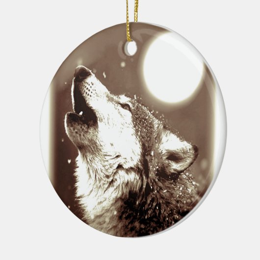 Sepia Wolf & Moon Keramik Ornament (Links)