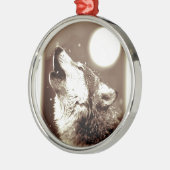 Sepia Wolf & Moon Ornament Aus Metall (Links)