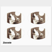 Sepia Wolf & Moon Ovaler Aufkleber (Blatt)