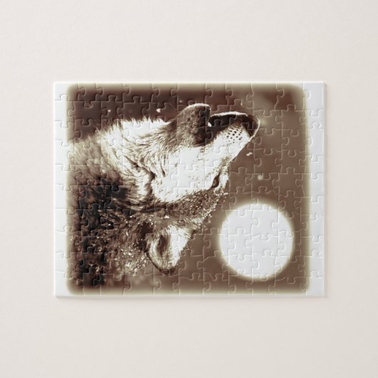 Sepia Wolf & Moon Puzzle (Horizontal)