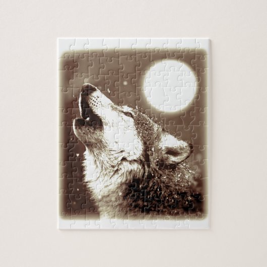 Sepia Wolf & Moon Puzzle (Vertikal)