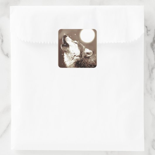 Sepia Wolf & Moon Quadratischer Aufkleber (Tasche)