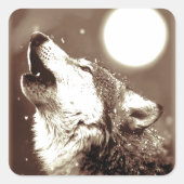 Sepia Wolf & Moon Quadratischer Aufkleber (Vorderseite)