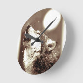Sepia Wolf & Moon Runde Wanduhr (Winkel)