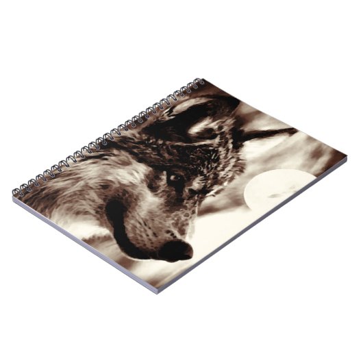 Sepia Wolf Portrait-Notebook Notizblock (Linke Seite)