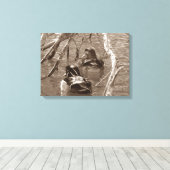 Sepia Wood Duck Pair Leinwanddruck (Insitu (Holzboden))