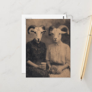 Sepia-Ziegen-Frauen-Tee-und-Donut-Retro Postkarte