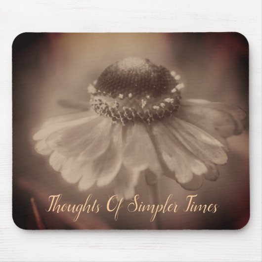 Sepia Zinnia Blume Einfachere Zeiten Inspiration Mousepad (Vorne)