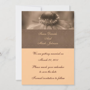 Sepia Zinnia Blume Hochzeit retten Datum Einladung