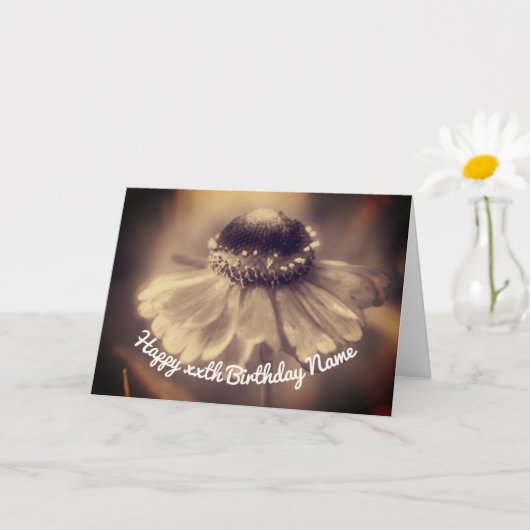 Sepia Zinnia Blume Personalisiert Geburtstag Karte (Kleine Pflanze)
