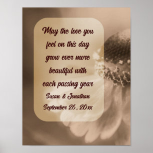 Sepia Zinnia Blume Personalisiert Wedding Poster