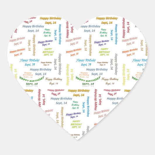 September, 14 Geburtstagsaufkleber Herz-Aufkleber (Vorderseite)