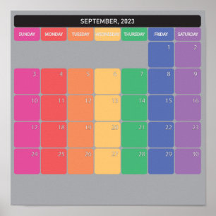 September 2023 Planer-Kalender farbige Tage Poster
