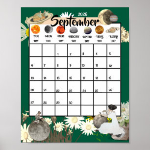 September 2026 Monatskalender Astrologisch Poster