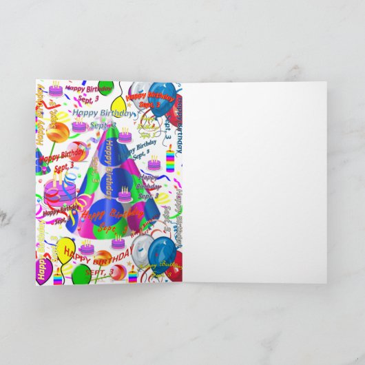 September, 3 Geburtstag Grußkarte geklappt Karte (Innenseite)