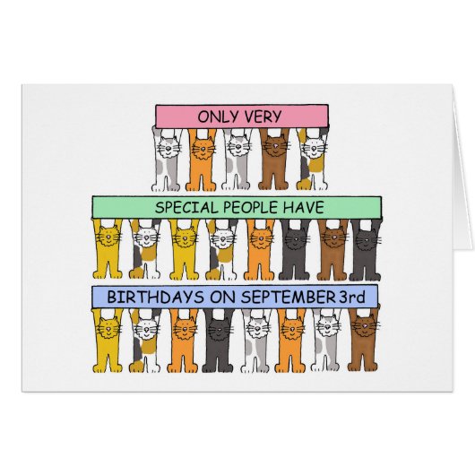 September 3rd Birthday Cartoon Cats (Vorderseite (Horizontal))