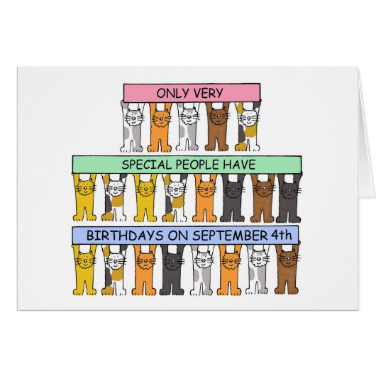 September 4th Birthday Cartoon Cats Fun (Vorderseite (Horizontal))