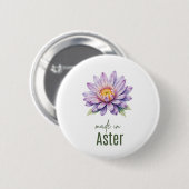 September Aster Birth Flower Flat Thank You Button (Vorne & Hinten)