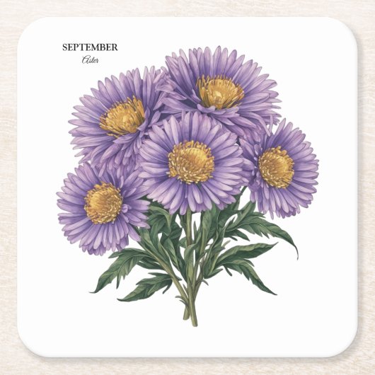 September Aster Birth Monat Custom Floral Art Rechteckiger Pappuntersetzer (Vorderseite)