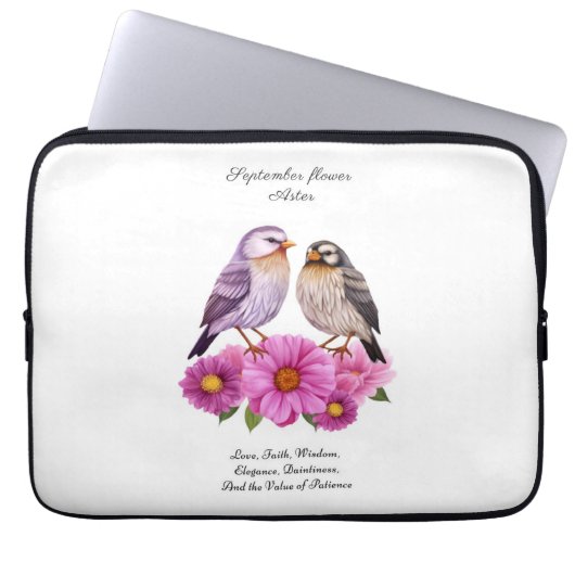 September-Aster-Blume mit Birds Birth-Geschenk Laptopschutzhülle (Vorderseite)