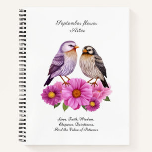 September-Aster-Blume mit Birds Birth-Geschenk Notizblock