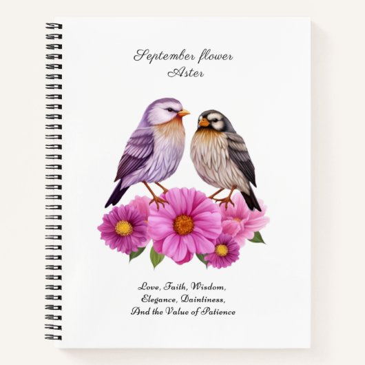 September-Aster-Blume mit Birds Birth-Geschenk Notizblock (Vorderseite)