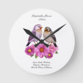 September-Aster-Blume mit Birds Birth-Geschenk Runde Wanduhr (Vorderseite)
