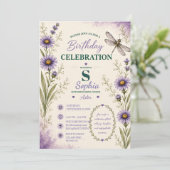 September Aster Libellen-Geburtstags-Einladung Einladung (Stehend Vorderseite)