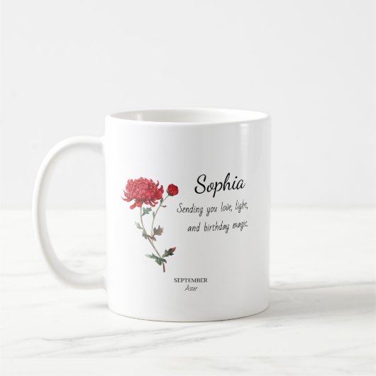 September Aster Personalized Birthday Kaffeetasse (Links)