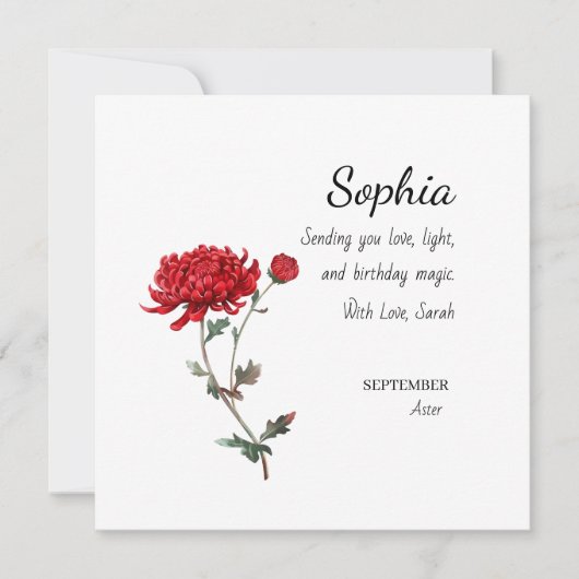 September Aster Personalized Birthday Karte (Vorderseite)