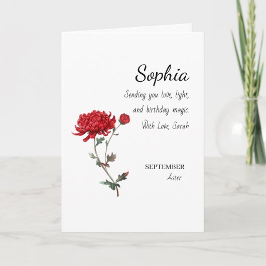 September Aster Personalized Birthday Karte (Vorderseite)
