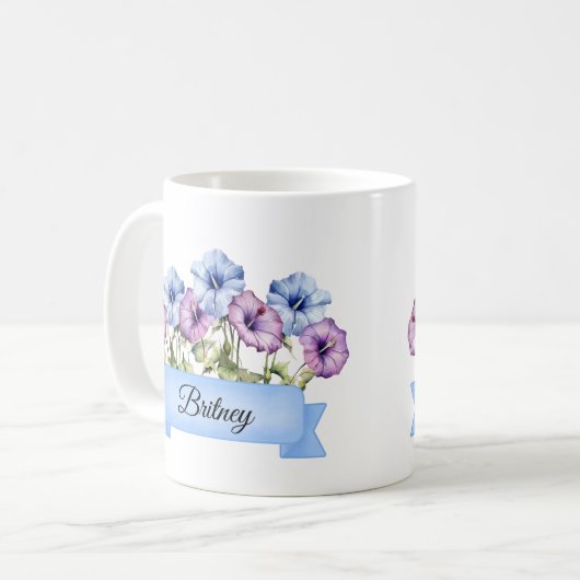 September Birth Aster Blume Personalisiert Kaffeetasse (Vorderseite Links)