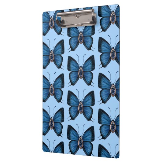 September Birth Blue Sapphire Butterfly Pattern Klemmbrett (Links)