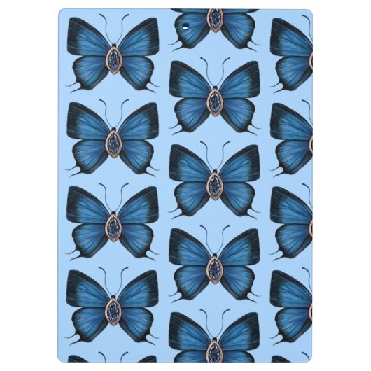 September Birth Blue Sapphire Butterfly Pattern Klemmbrett (Rückseite)