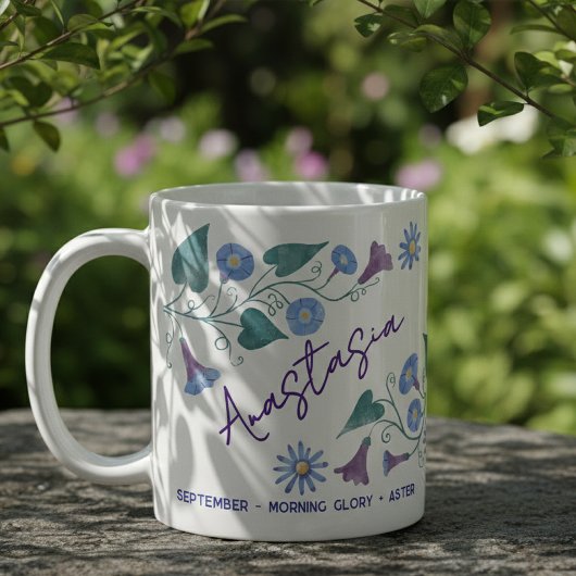 September Birth Flower Custom Name Morning Glory Kaffeetasse