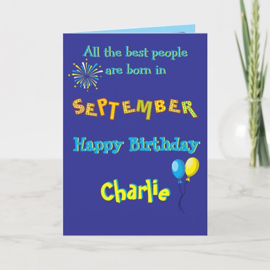 September Birthday Folded Greeting Card Karte (Vorderseite)