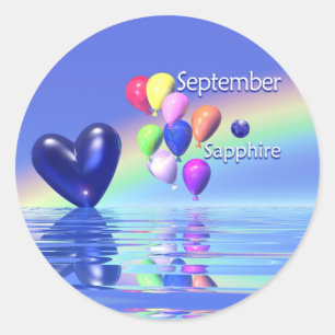 September Birthday Sapphire Heart Runder Aufkleber