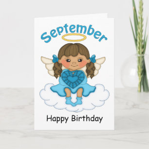 September Birthstone Angel Brünett Geburtstagskart Karte