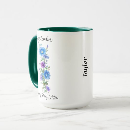 September Blume Morning Glory und Aster Tasse (Vorderseite Links)