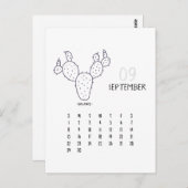 September Customizable Cactus 2024 Calendar Card Postkarte (Vorne/Hinten)