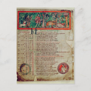 September: Geburt des Ebers, aus einem Kalender Postkarte
