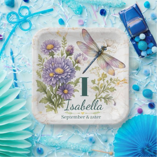 September-Geburtsblume Aster & Libelle Pappteller (Party)