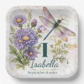 September-Geburtsblume Aster & Libelle Pappteller (Vorderseite)