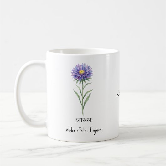 September-Geburtsblumen-Tasse – Aster Kaffeetasse (Links)