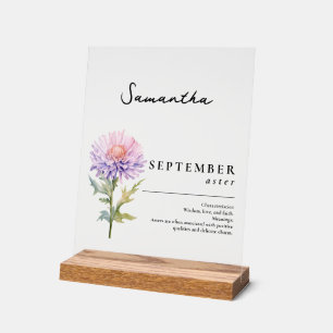 September Geburtsmonat Blume Aster Personalisiert Acrylschild