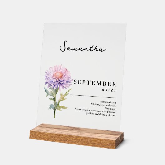September Geburtsmonat Blume Aster Personalisiert Acrylschild (Winkel)