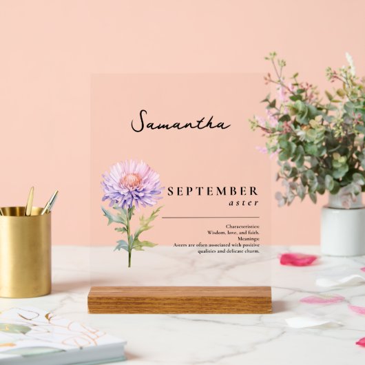 September Geburtsmonat Blume Aster Personalisiert Acrylschild (Hochzeit)