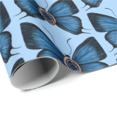 September Geburtstag Blue Butterfly Design Regal Geschenkpapier (Rolleneckpunkt)