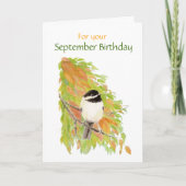 September Geburtstag Chickadee Bird Card Karte (Vorderseite)