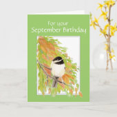 September Geburtstag Herbst, Chickadee Bird Card Karte (Gelbe Blume)